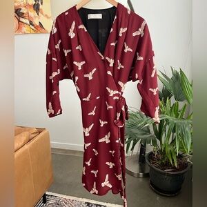 Annie50 Bird Print Wrap Midi Dress